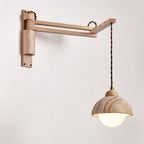 Japanese Modern Wood Retractable Folding 1-Light Wall Sconce Lamp Lumendat