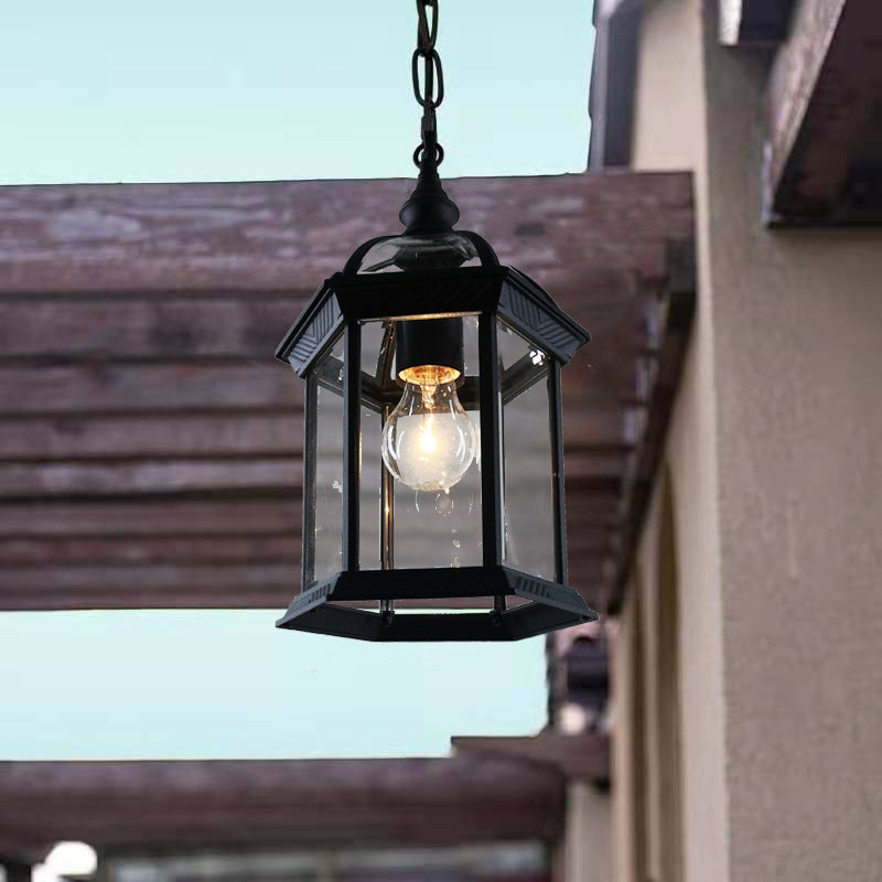 Modern Minimalist Hexagonal Column Aluminum Glass 1-light Outdoor Pendant Light for Garden