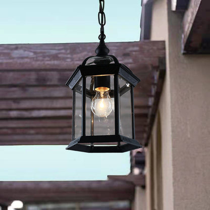 Modern Minimalist Hexagonal Column Aluminum Glass 1-light Outdoor Pendant Light for Garden