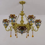 Traditional Tiffany Bead Dome Baroque Iron Glass Alloy 8/11 Light Chandeliers for Living Room BulbSquare