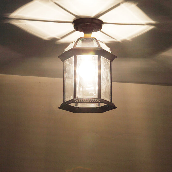 Traditional European Outdoor Hexagonal Lantern Waterproof 1-Light Semi-Flush Mount Ceiling Light For Outdoor Lumendat