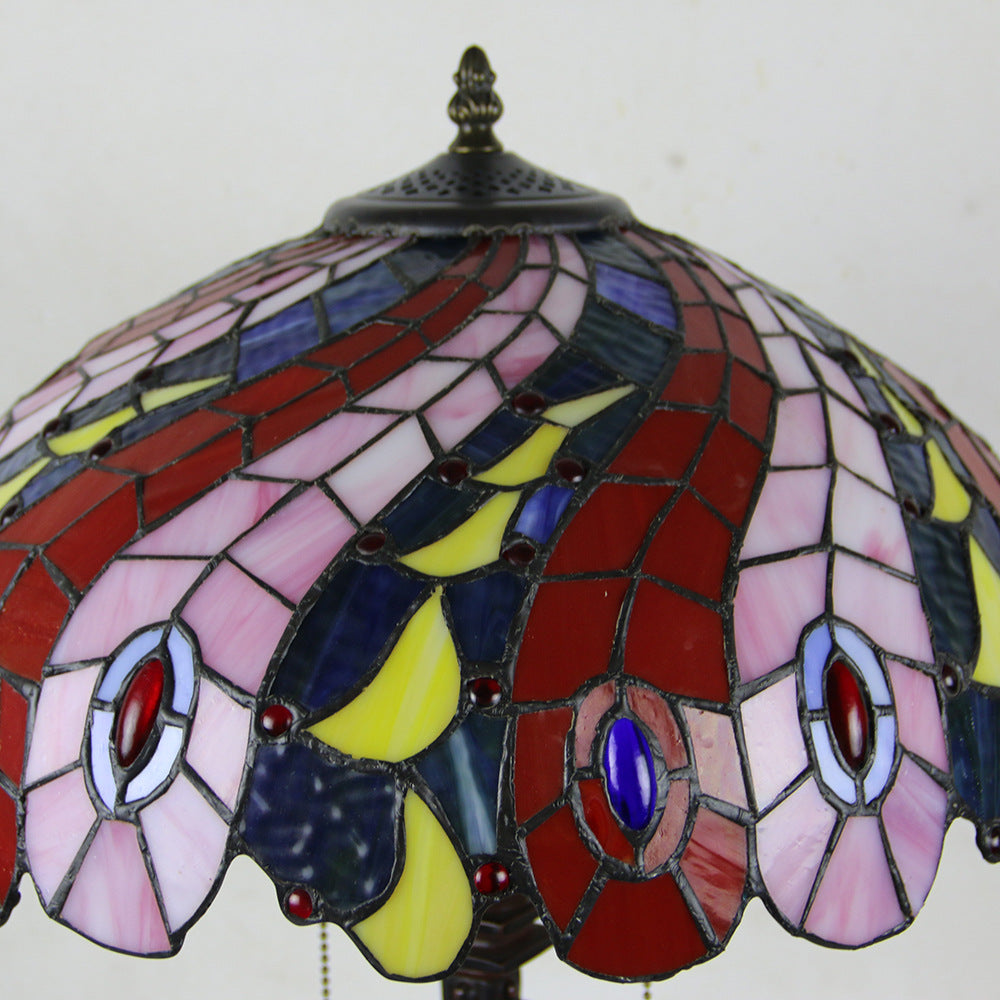 Tiffany Mediterranean Stained Glass Cone Pull Cord 2-Light Table Lamp Lumendat
