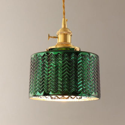 Nordic Vintage Tiffany Green Glass Island Chandelier – 1/2/3 Light, Brass