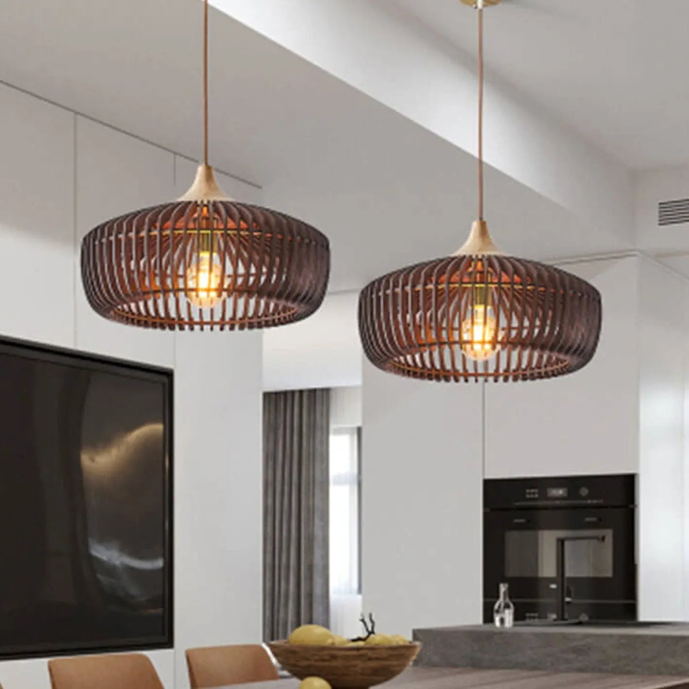 Nordic Vintage Wooden Round Dome Lid 1-light Pendant Light modern luxury lighting fixture