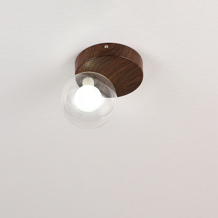 Japanese Minimalist Glass Iron Woodgrain 1-light Semi-flush Mount Ceiling Light