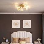 Mid-century Modern Round Copper Crystal Glass 5-light Semi-flush Mount Ceiling Light