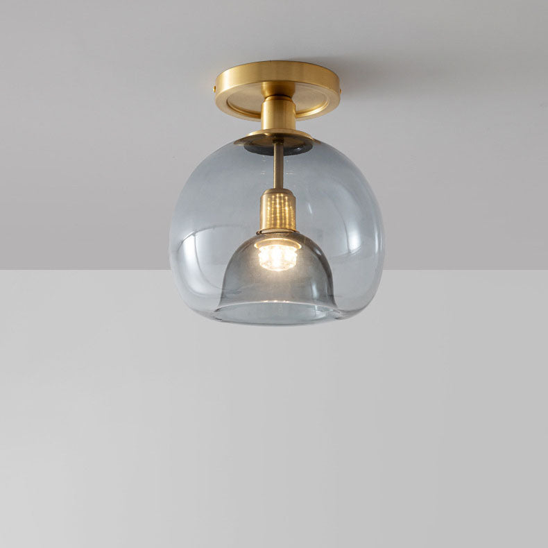 Contemporary Scandinavian Round Copper Glass 1-Light Semi-Flush Mount Ceiling Light For Living Room Lumendat
