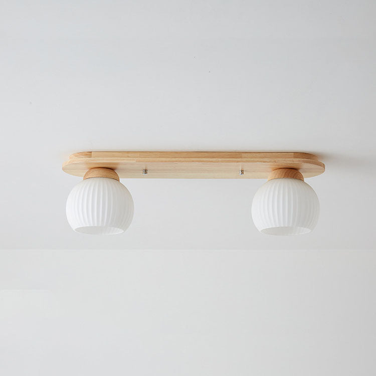 Japanese Vintage Striped Glass Wood Long Plate 2/3 Light Flush Mount Ceiling Light Lumendat