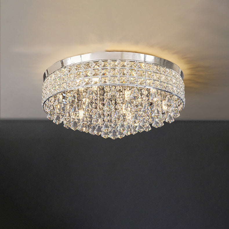 Modern Luxury Round Iron Crystal Beads 6/9-Light Flush Mount Ceiling Light For Living Room Lumendat