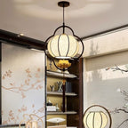 Traditional Chinese Luxury Wrought Iron Fabric 1-Light Pendant Light For Living Room Lumendat