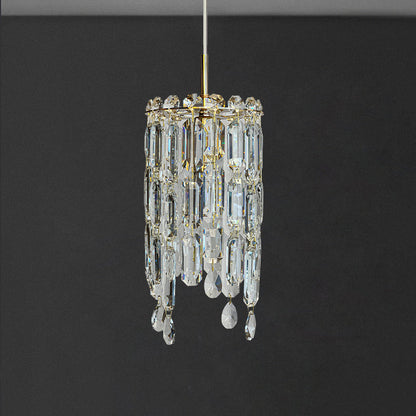 Modern Art Deco Cylinder Metal Crystal 1-light Pendant Light for Living Room