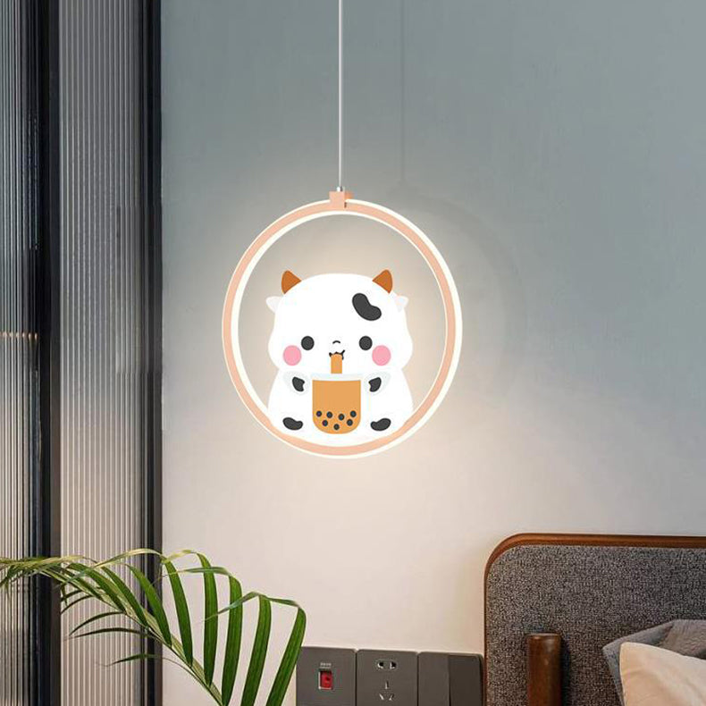 Lumendat Modern Simplicity Kids Aluminum Iron Acrylic Circle Bear Cow LED Pendant Light For Bedside Lumendat