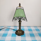 European Vintage Tiffany Square Stained Glass Iron 1-Light Table Lamp Lumendat
