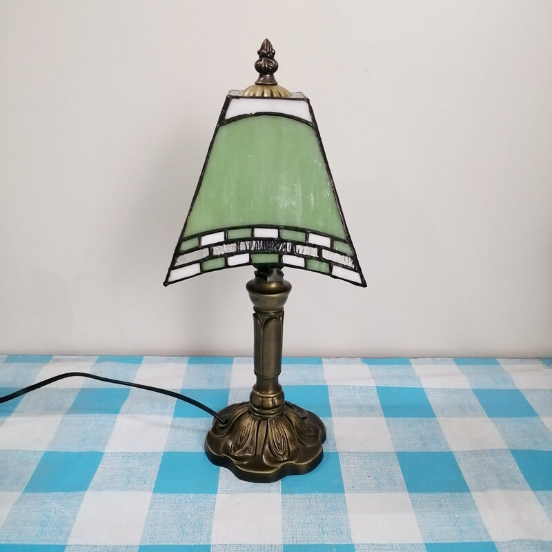 European Vintage Tiffany Square Stained Glass Iron 1-Light Table Lamp Lumendat