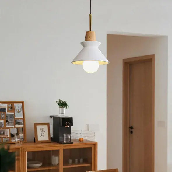 Nordic Minimalist Macaron Wood Cement 1-light Pendant Light Lumendat