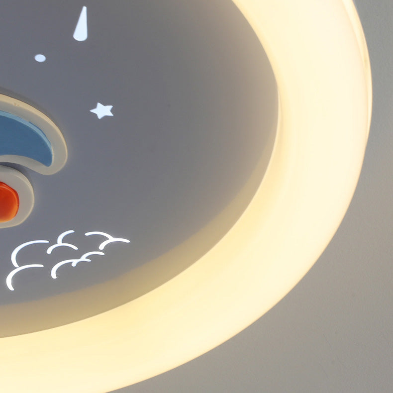 Lumendat Contemporary Creative Kids Round Rocket Acrylic Resin Iron LED Flush Mount Ceiling Light For Bedroom Lumendat