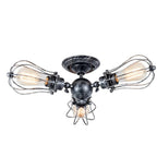 Contemporary Industrial Iron Cage Grill 3/4 Light Semi-Flush Mount Ceiling Light For Living Room