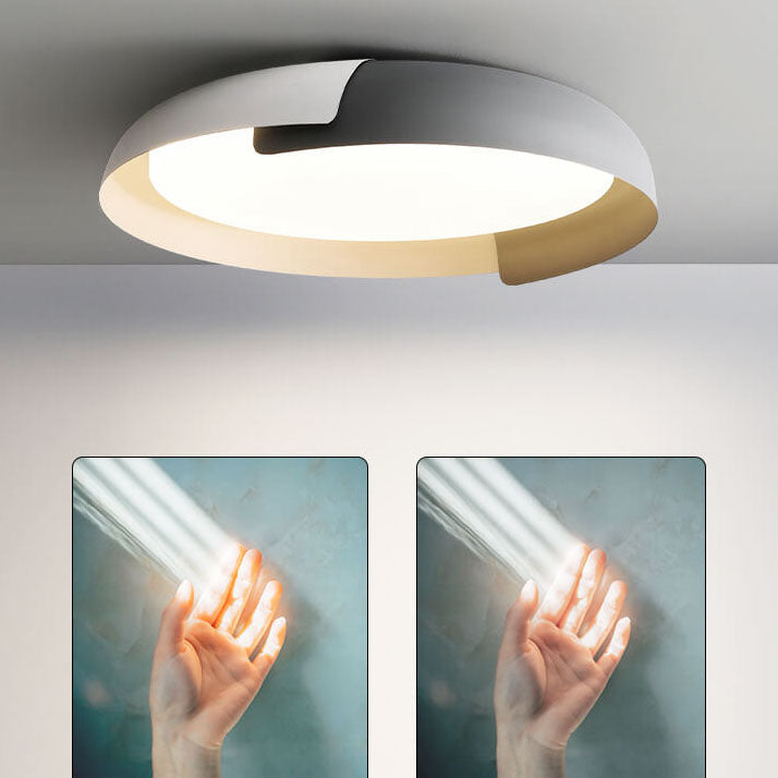 Minimalist Round Bowl Wood Grain LED Flush Mount Ceiling Light Lumendat