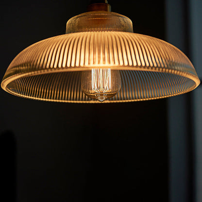 Traditional Vintage Ribbed Glass Disc Shade Brass 1-light Pendant for Living Room
