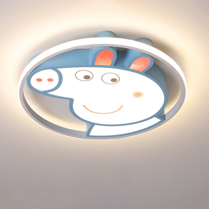 Lumendat Contemporary Creative Kids Iron Acrylic Round Pig LED Flush Mount Ceiling Light For Bedroom Lumendat