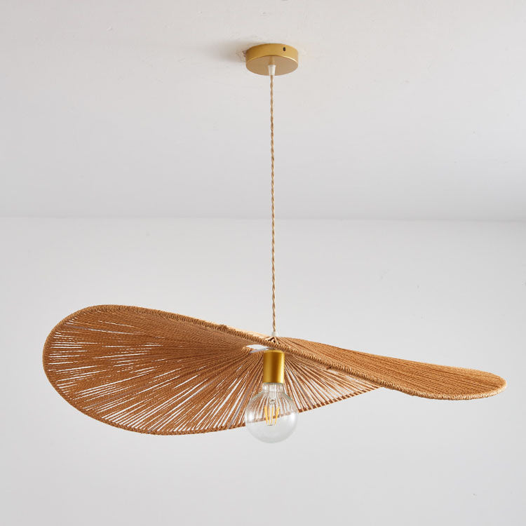 Japanese Minimalist Rope Weaving Straw Hat Round 1-light Pendant Light BulbSquare