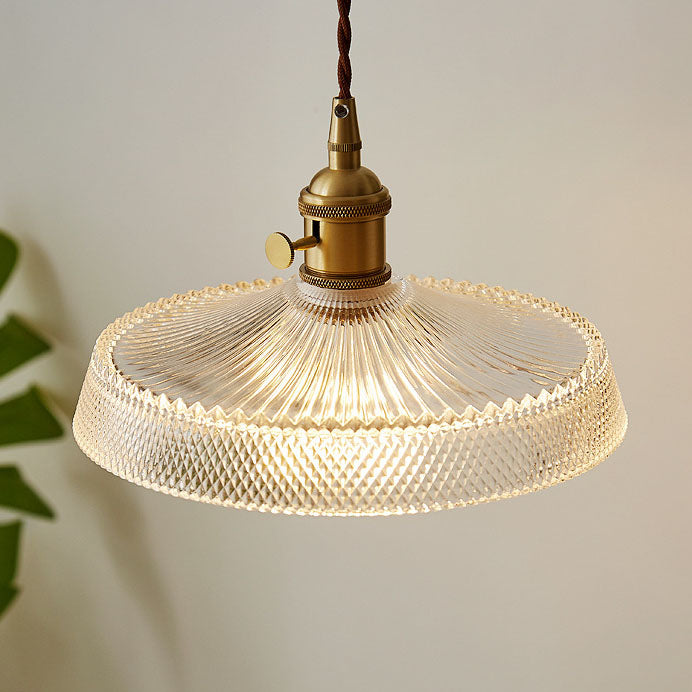 Modern Simplicity Round Ripple Brass Glass 1-light Pendant Light for Living Room