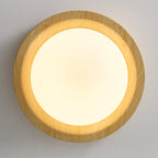 Traditional Japanese Round Glass Wood Grain LED Flush Mount Ceiling Light for Bedroom