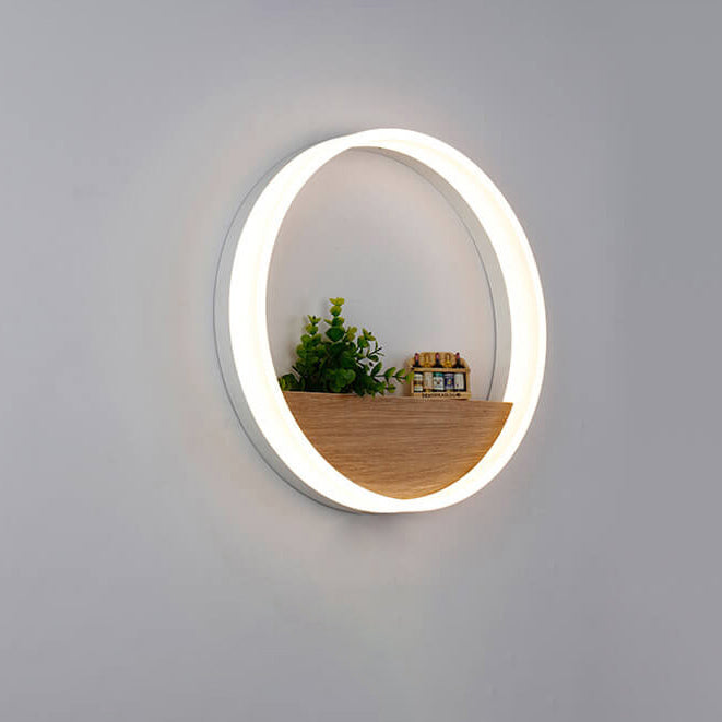Creative Solid Wood Acrylic Storage Decoration Round LED Wall Sconce Lamp Lumendat