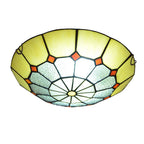 Traditional Tiffany Mediterranean Stained Glass Dome 2-light Flush Mount Ceiling Light for Hallway BulbSquare