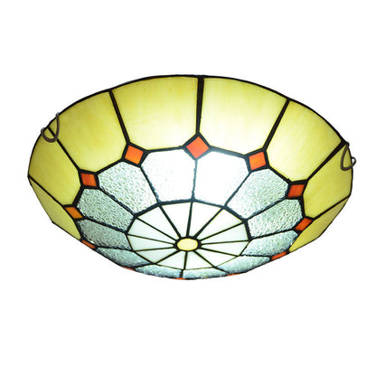Traditional Tiffany Mediterranean Stained Glass Dome 2-light Flush Mount Ceiling Light for Hallway