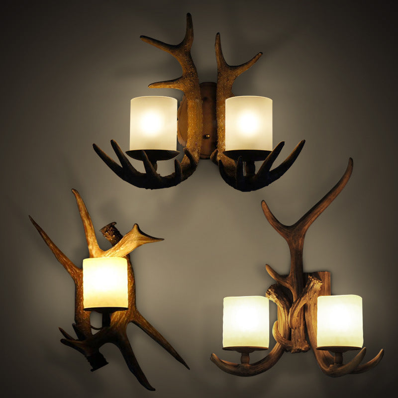 Traditional Vintage Resin Iron Antler 1/2 Light Wall Sconce Lamp For Hallway