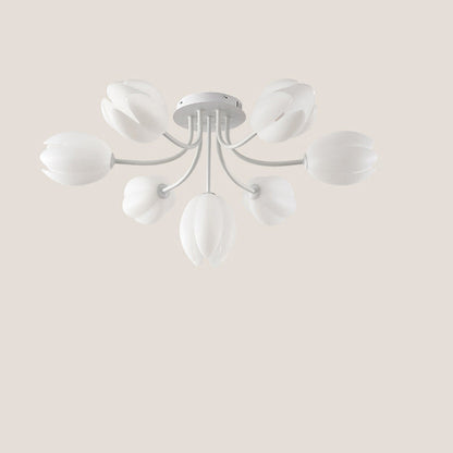Modern Art Deco Tulip Flower Design 3/7/11/13 Light Semi-Flush Mount Ceiling Light For Living Room