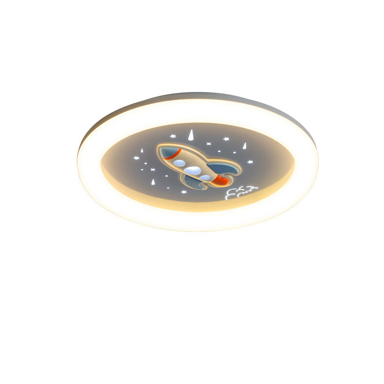 Lumendat Modern Art Deco Kids Iron Resin Acrylic Round Meteor Shower Rocket Shield Kitty LED Flush Mount Ceiling Light For Bedroom Lumendat