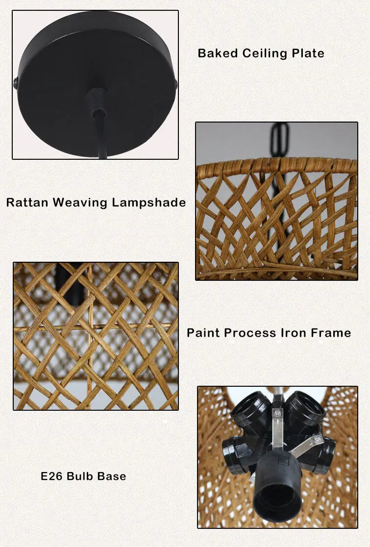 Retro Rattan 3-layer Woven Chandelier – 4 or 6 Light, Handcrafted Lumendat