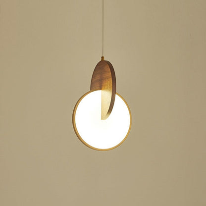 Modern Walnut Solid Wood Round Dish 1-light LED Pendant Light