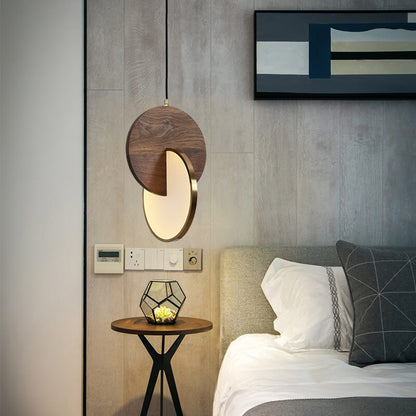 Modern Walnut Solid Wood Round Dish 1-light LED Pendant Light