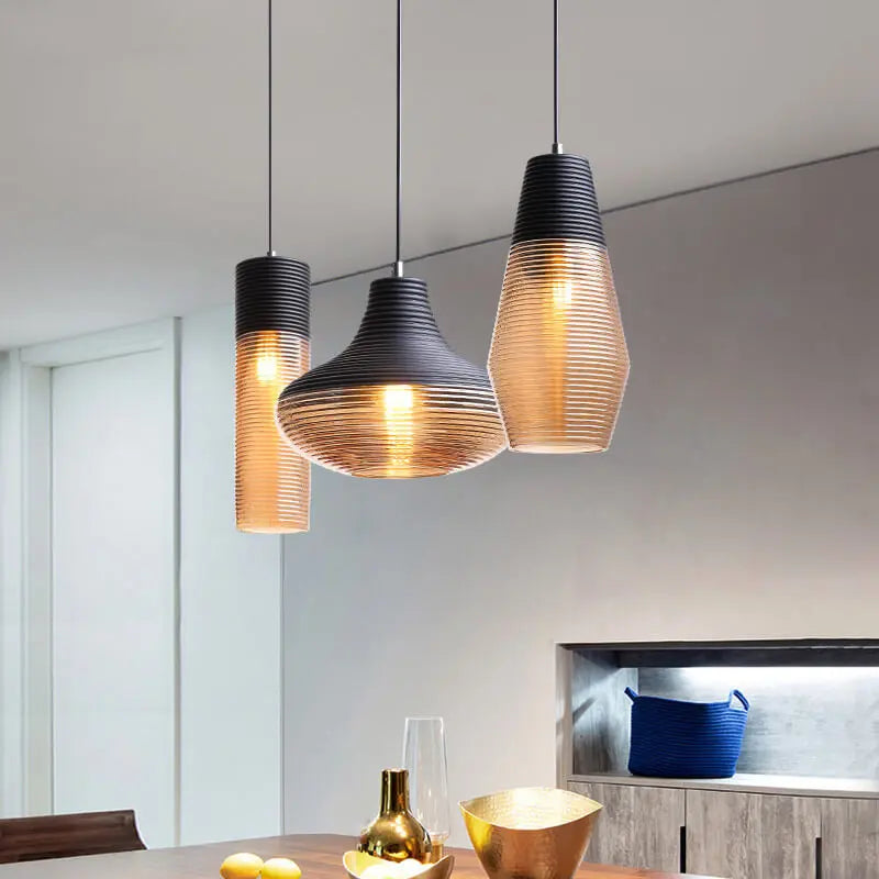 Modern Ribbed Glass 1 -light Pendant Light Lumendat
