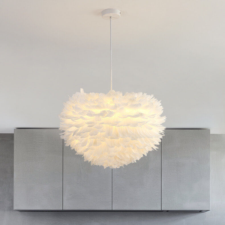 Modern Minimalist Feather Iron 1-Light Heart Shade Pendant Light for Living Room