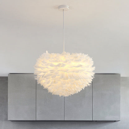 Modern Minimalist Feather Iron 1-Light Heart Shade Pendant Light for Living Room
