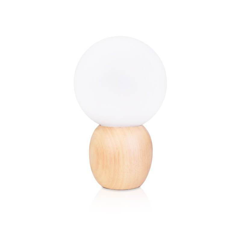 Nordic Solid Wood Milk White Glass Orb 1-Light Table Lamp Lumendat