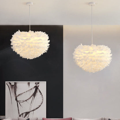 Modern Minimalist Feather Iron 1-Light Heart Shade Pendant Light for Living Room