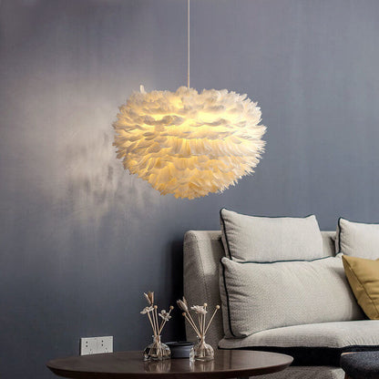 Modern Minimalist Feather Iron 1-Light Heart Shade Pendant Light for Living Room