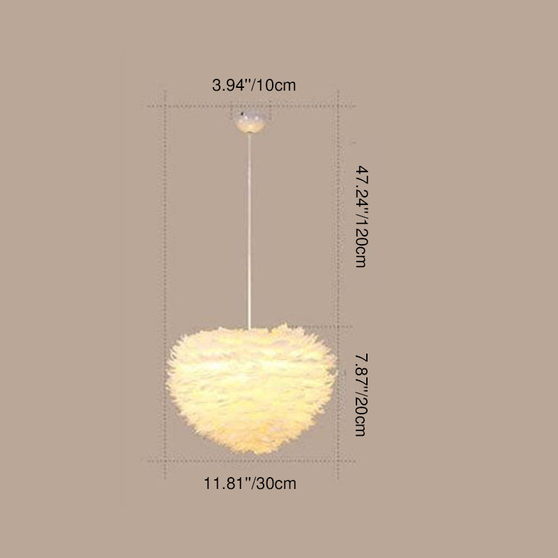 Modern Minimalist Feather Iron 1-Light Heart Shade Pendant Light for Living Room