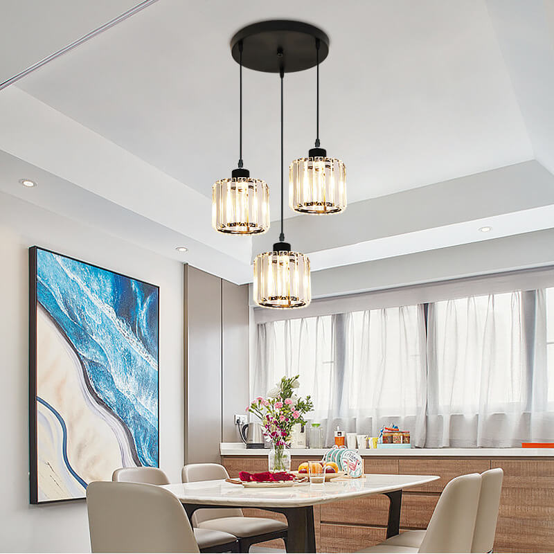 Textured Crystal 3-light Cylindrical Jar Pendant Light