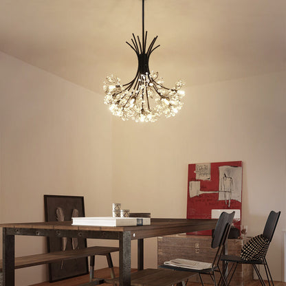 Modern Crystal Dandelion LED Chandelier – 13 or 19 Lights, Black & Gold
