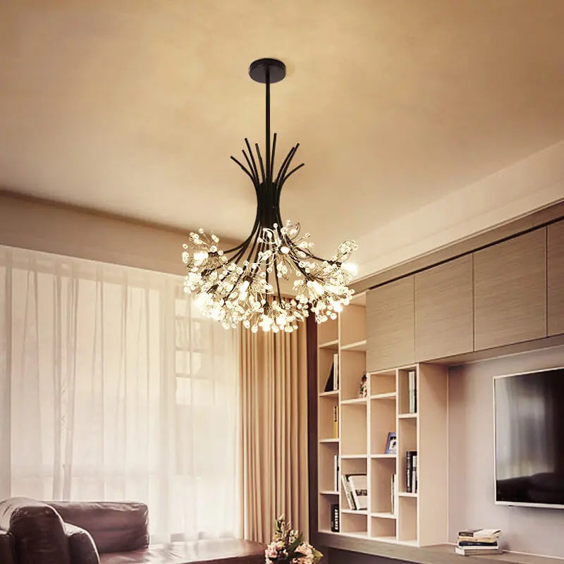 Modern Crystal Dandelion LED Chandelier – 13 or 19 Lights, Black & Gold Lumendat