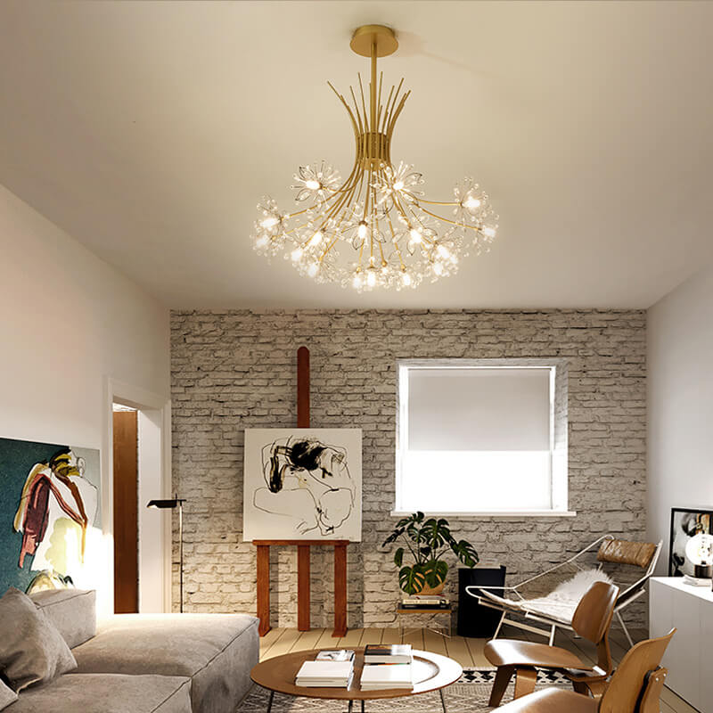 Modern Crystal Dandelion LED Chandelier – 13 or 19 Lights, Black & Gold