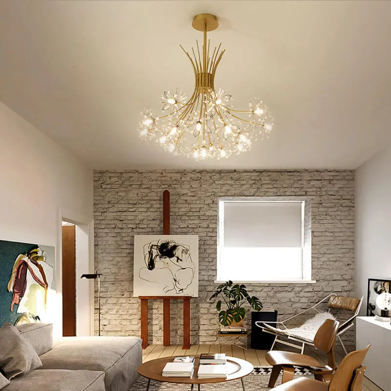 Modern Crystal Dandelion LED Chandelier – 13 or 19 Lights, Black & Gold Lumendat
