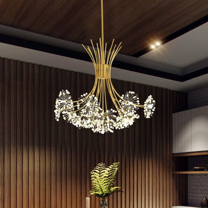 Modern Crystal Dandelion LED Chandelier – 13 or 19 Lights, Black & Gold