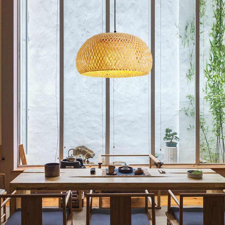 Rattan 1-light Single Dome Shaped Pendant Light BulbSquare